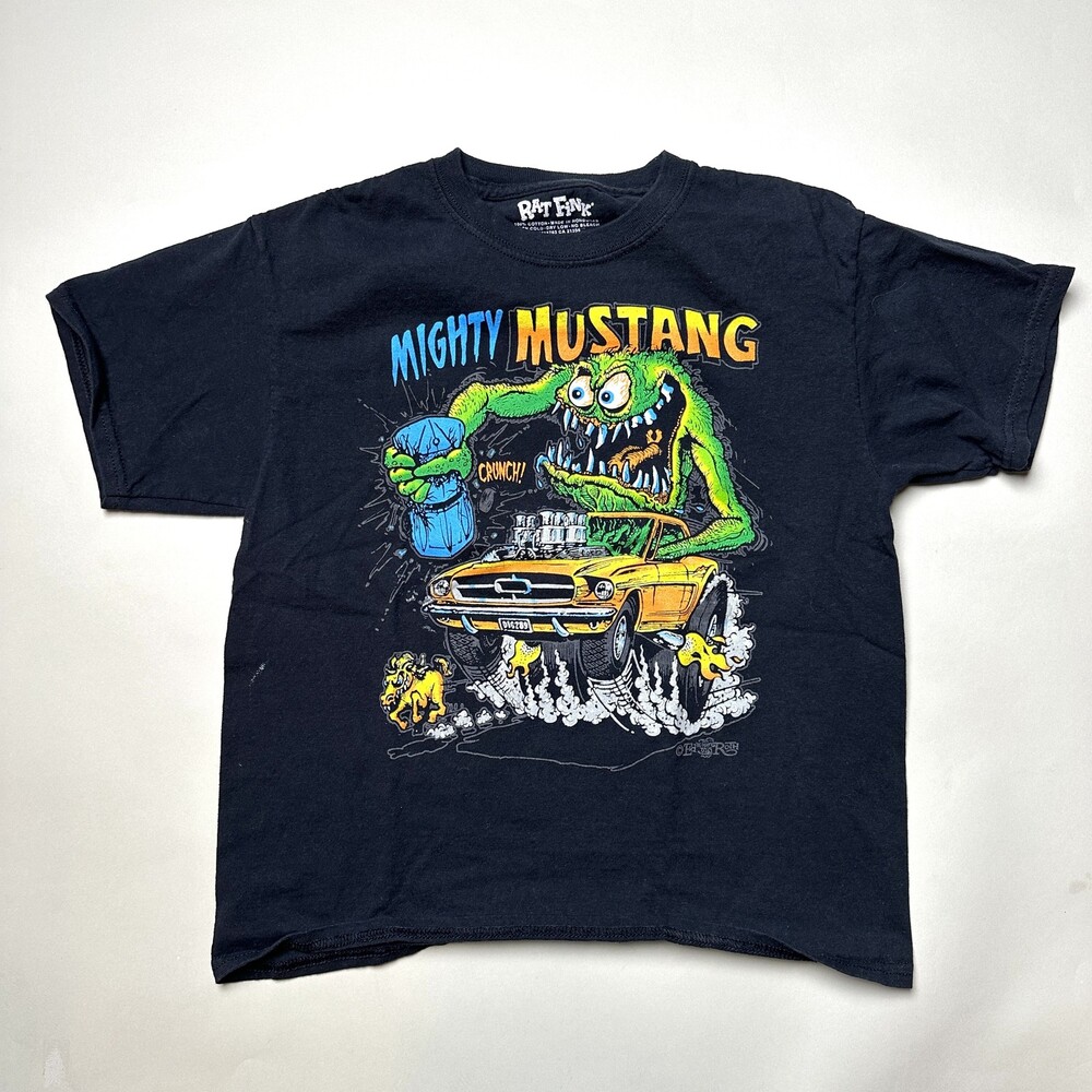 Rat Fink Shirt Teen Medium Black Mighty Mustang Ed Roth Hot Rod Graphic Tee